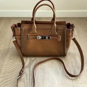 Coach Tan and silver genuine leather crossbody bag